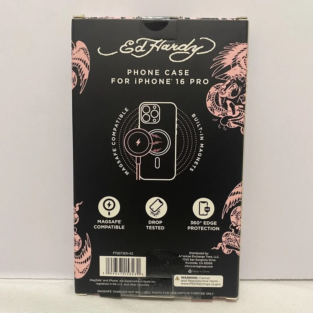 Ed‎ Hardy Love Kills Slowly Tattoo Phone Case iPhone 16 Pro MagSafe Y2K Pink NWT